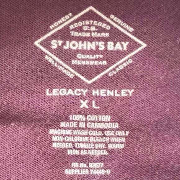 Men’s Size: XL St. John’s Bay Long Sleeve 1/4 Button Down Pullover Henley - Picture 4 of 6